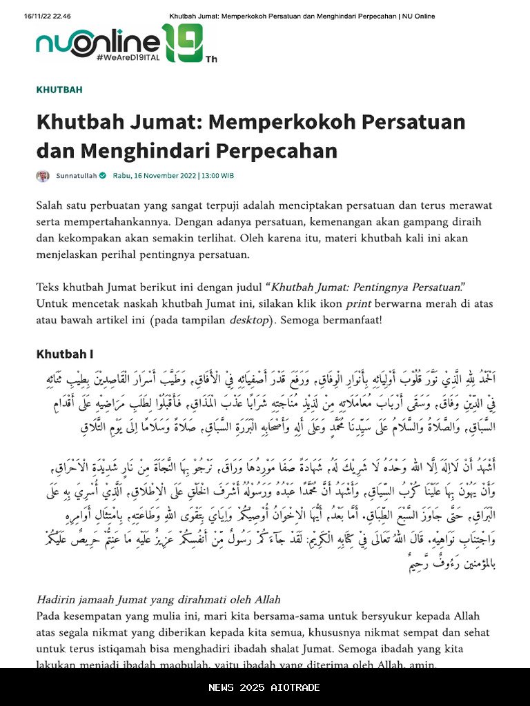 Naskah Khutbah Jumat 14 November 2025: Tanda-tanda Iman Melemah