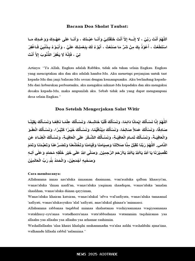 Daftar Doa Setelah Sholat Taubat di Bulan Rajab Lengkap dengan Tulisan Arab, Latin, dan Terjemahan