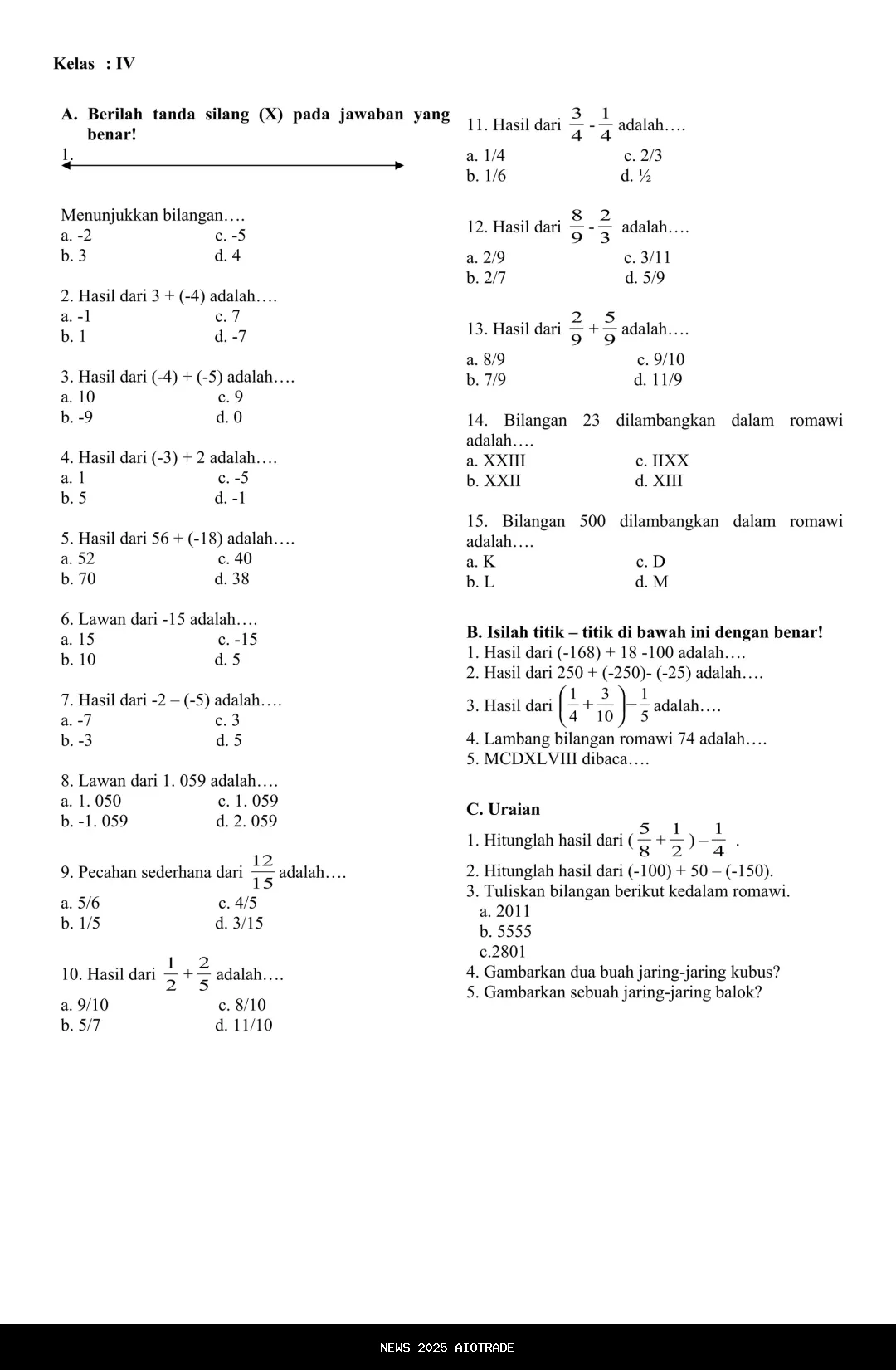 Soal Esai Bahasa Indonesia Kelas 4 SD Semester 1 dengan Kunci Jawaban