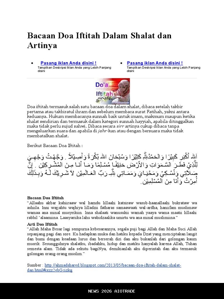 Dua Doa Iftitah Populer dalam Shalat di Indonesia