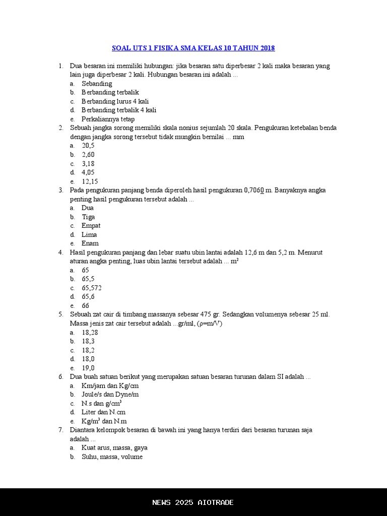 Kunci Jawaban UAS Fisika Kelas 10 Semester Ganjil 2025