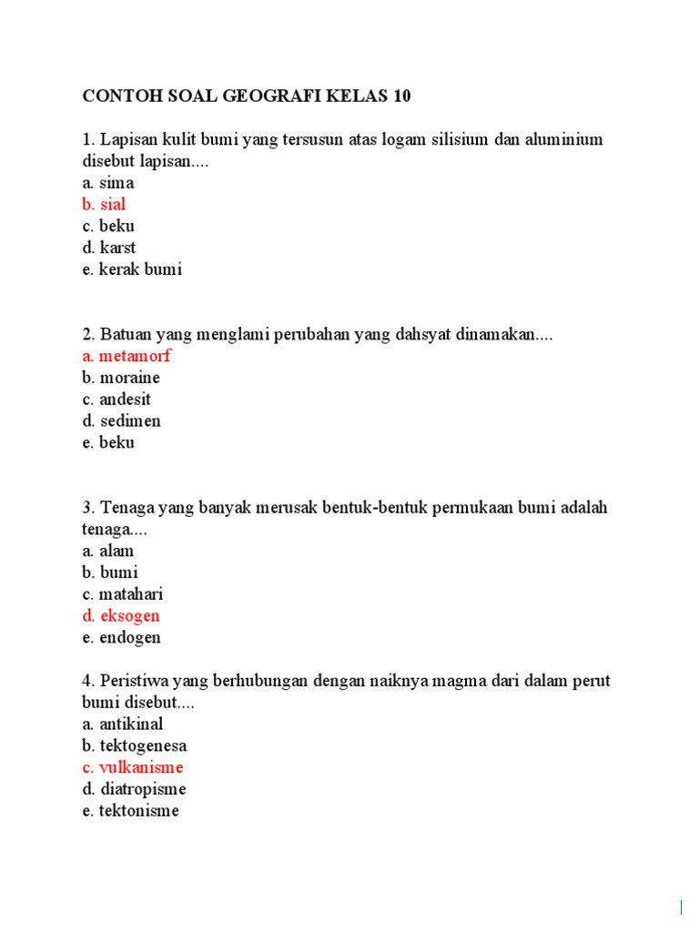 Contoh Soal PTS Geografi Kelas 10 Beserta Jawaban